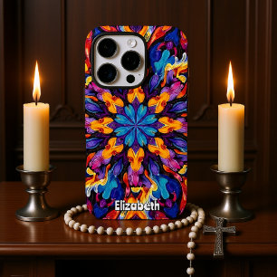 Coque iPhone 16 Pro Mandala Abstrait Kaleidoscopique Vibrant avec Coul