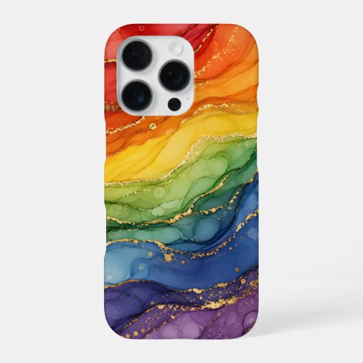 Coque iPhone 16 Pro Marbre arc-en-ciel LGBTQ (Verso)