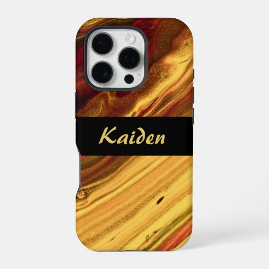 Coque iPhone 16 Pro Marbre bordeaux et or (Verso)