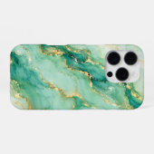 Coque iPhone 16 Pro Marbre Luxueux Vert Menthe & Or (Verso Horizontal)