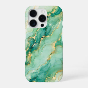 Coque iPhone 16 Pro Marbre Luxueux Vert Menthe & Or