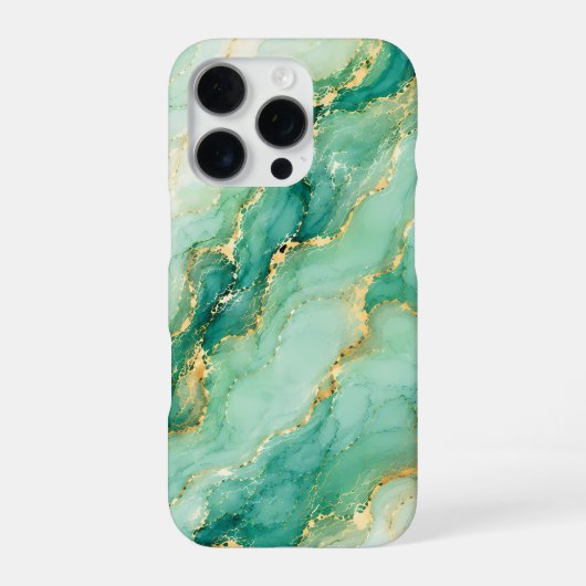 Coque iPhone 16 Pro Marbre Luxueux Vert Menthe & Or (Verso)