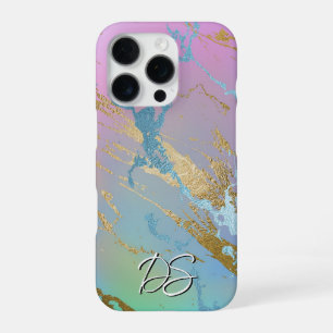 Coque iPhone 16 Pro Marbre millénaire   Monogramme Ombre Arc-en-ciel J