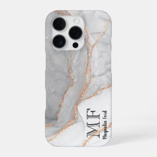 Coque iPhone 16 Pro Marbre Paillettes Or Blanc Gris Personnalisable