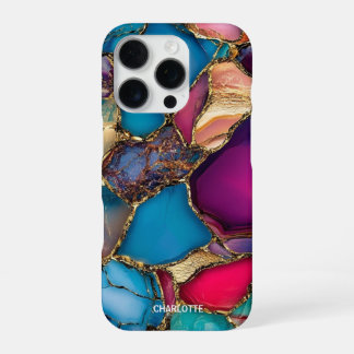 Coque iPhone 16 Pro Marbre pierre doré moderne élégant