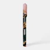 Coque iPhone 16 Pro marbre rose et or et vert foncé pailleté (Côté droit)