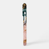 Coque iPhone 16 Pro marbre rose et or et vert foncé pailleté (Côté gauche)