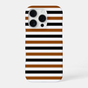 Coque iPhone 16 Pro Marron Noir et blanc motif à rayures