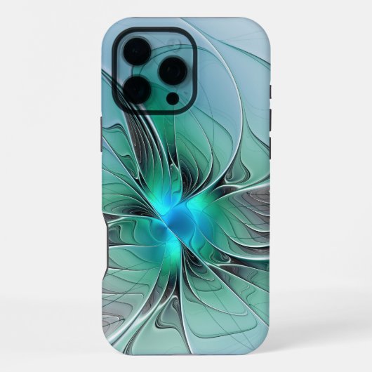 Coque iPhone 16 Pro Max Abstrait avec bleu, art fractal moderne (Verso)