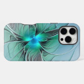 Coque iPhone 16 Pro Max Abstrait avec bleu, art fractal moderne (Verso Horizontal)