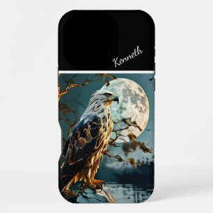 Coque iPhone 16 Pro Max Aigle perché sur la branche sous le clair de lune