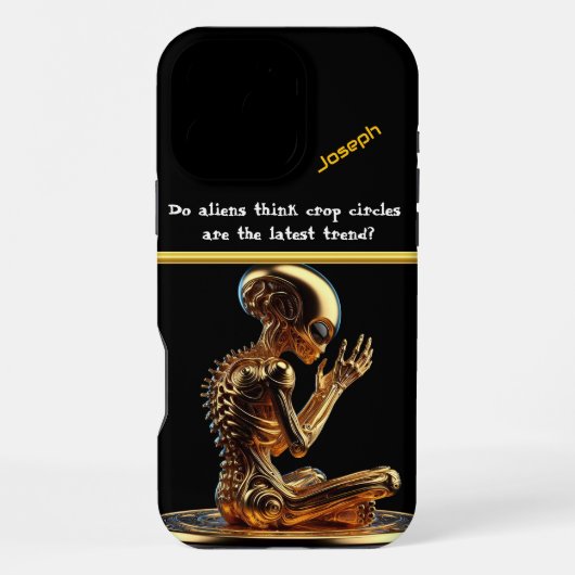 Coque iPhone 16 Pro Max Alien Doré Contemple l'Existence (Verso)