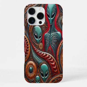 Coque iPhone 16 Pro Max Aliens mystérieux entremêlés d'éléments cosmiques