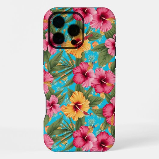 Coque iPhone 16 Pro Max Ananas à fleurs tropicales (Verso)