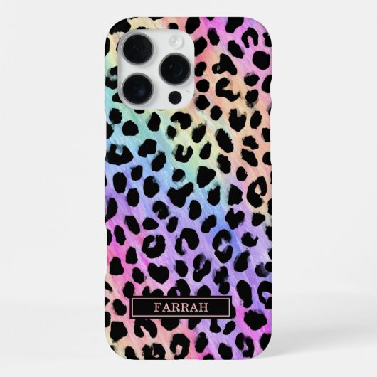 Coque iPhone 16 Pro Max Aqua Iridescent Imprimé Léopard Monogrammé (Verso)