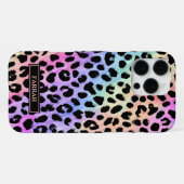 Coque iPhone 16 Pro Max Aqua Iridescent Imprimé Léopard Monogrammé (Verso Horizontal)
