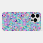 Coque iPhone 16 Pro Max Aqua Iridescent Imprimé Léopard Monogrammé (Verso Horizontal)