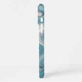 Coque iPhone 16 Pro Max Aqua Turquoise Bleu Blanc Argent Marbre (Côté gauche)