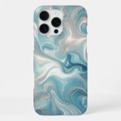 Coque iPhone 16 Pro Max Aqua Turquoise Bleu Blanc Argent Marbre (Verso)