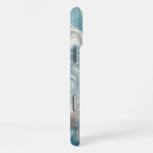Coque iPhone 16 Pro Max Aqua Turquoise Bleu Blanc Argent Marbre (Côté droit)