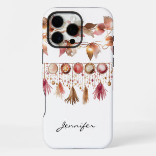 Coque iPhone 16 Pro Max Aquarelle Boho Leaf Feather Indian iPhone