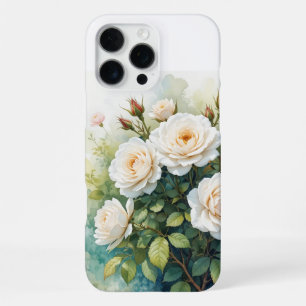 Coque iPhone 16 Pro Max Aquarelle Fleurs du jardin Roses blanches
