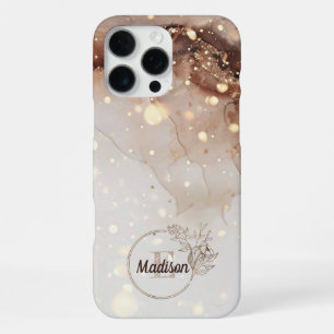 Coque iPhone 16 Pro Max Aquarelle Marbrée avec Accents de Paillettes