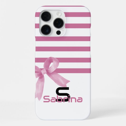 Coque iPhone 16 Pro Max Aquarelle mignonne Pink Bow Stripes (Verso)