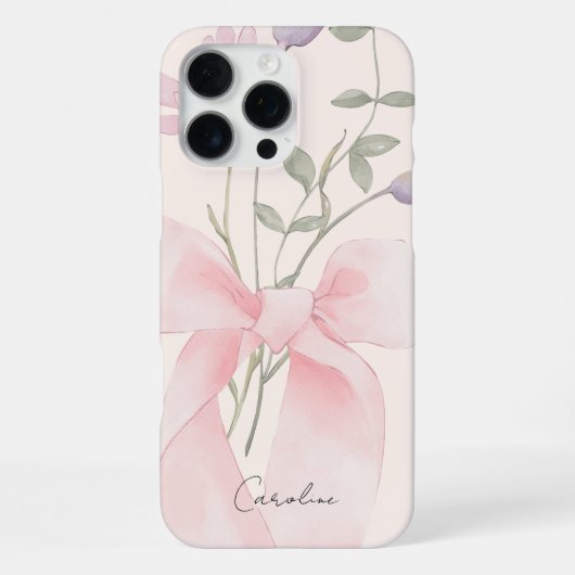 Coque iPhone 16 Pro Max Aquarelle moderne Floral élégant Bow Script rose (Verso)
