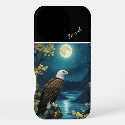 Coque iPhone 16 Pro Max Arbre doré, Lune bleue (Verso)