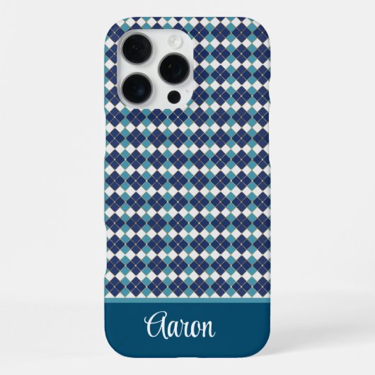 Coque iPhone 16 Pro Max Argyle Bleu Personnaliser (Verso)