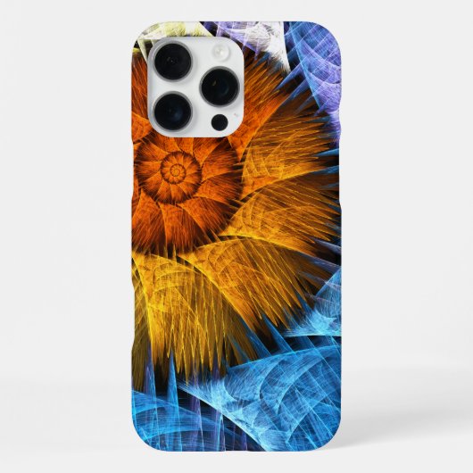 Coque iPhone 16 Pro Max Art Abstrait Fleurs Orange Jaune Bleu (Verso)