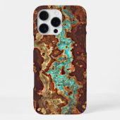 Coque iPhone 16 Pro Max Art de marbre géode brun aqua turquoise vert (Verso)