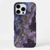 Coque iPhone 16 Pro Max Art de marbre géode violet foncé gris marron (Verso)