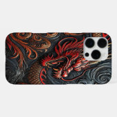 Coque iPhone 16 Pro Max Art du relief du dragon rouge féroce (Verso Horizontal)