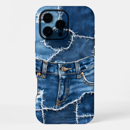 Coque iPhone 16 Pro Max Art en patchwork denim de chien (Verso)