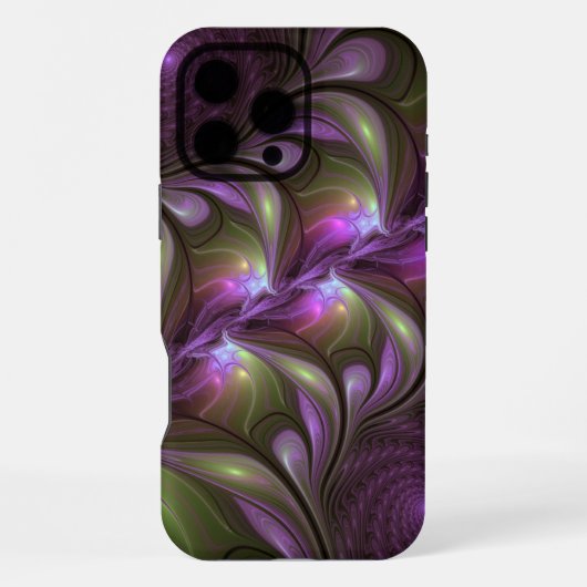 Coque iPhone 16 Pro Max Art fractal abstrait violet pourpre kaki coloré (Verso)