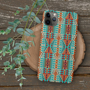 Coque iPhone 16 Pro Max Art tribal terracotta orange brûlé aqua turquoise