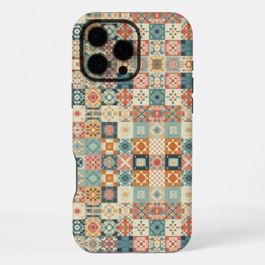 Coque iPhone 16 Pro Max Aspect vieilli et quilté patchwork (Verso)