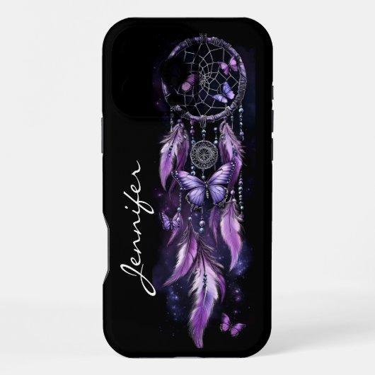 Coque iPhone 16 Pro Max Attrape-rêve papillon bohème plume (Verso)