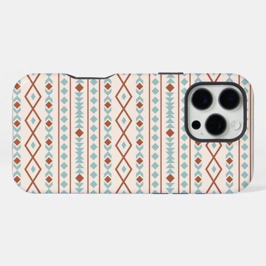 Coque iPhone 16 Pro Max Aztec Formes Motif rouille crème Turquoise (Verso Horizontal)