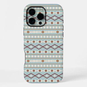 Coque iPhone 16 Pro Max Aztec Formes Motif Rusts Crème Turquoise-Bleu