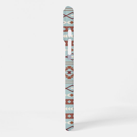 Coque iPhone 16 Pro Max Aztec Mixte Motif Motif Rusts Crème Bleu (Côté gauche)