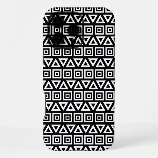 Coque iPhone 16 Pro Max Aztec Triangles+Motif Carré blanc sur noir (Verso)