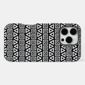 Coque iPhone 16 Pro Max Aztec Triangles+Motif Carré blanc sur noir (Verso Horizontal)