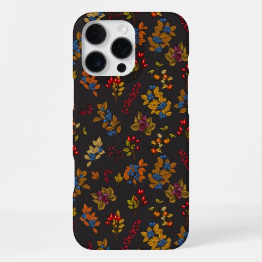 Coque iPhone 16 Pro Max Baies d'automne sur fond brun chocolat 2 (Verso)