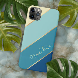 Coque iPhone 16 Pro Max Bandes personnalisées bleu sarcelle turquoise aqua