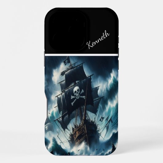Coque iPhone 16 Pro Max Bataille de navire pirate dans une tempête (Verso)
