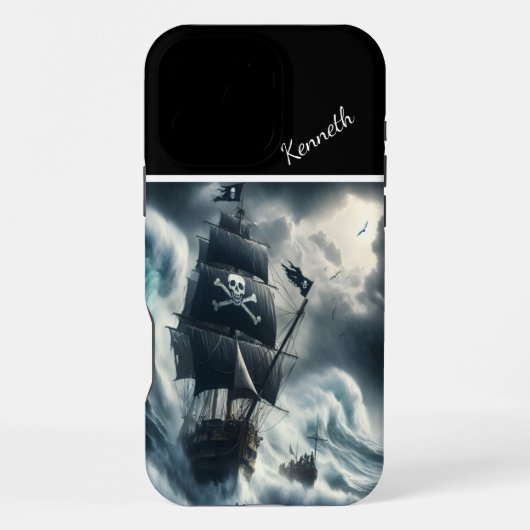 Coque iPhone 16 Pro Max Bateau Pirate Dans Une Tempête (Verso)