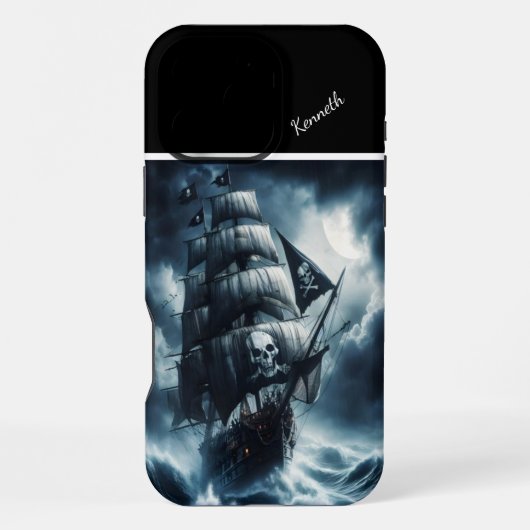 Coque iPhone 16 Pro Max Bateau Pirate Dans Une Tempête (Verso)